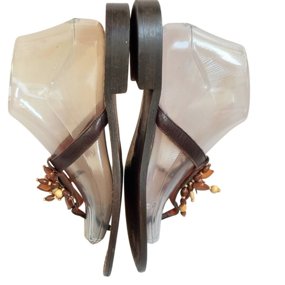 OSCAR De LaRENTA Women's Brown Leather Beaded Sandals Thongs Italy Size 39.5 - Picture 5 of 10